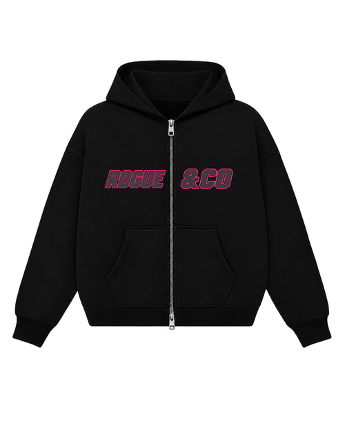 Black Boxy Dual Zipper Hoodie Front Design